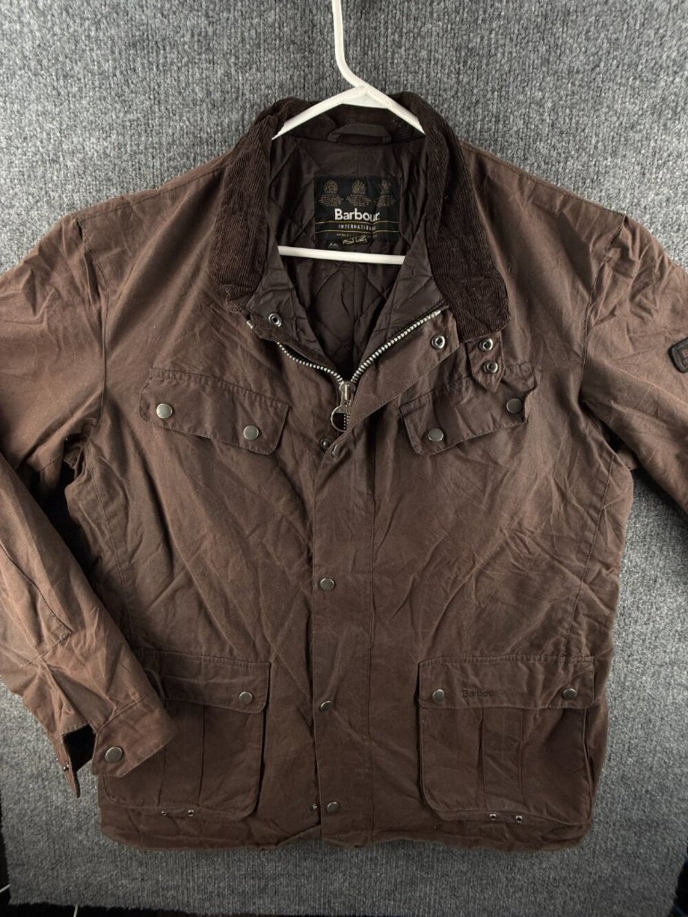 Barbour International Duke TR Waxed Jacket Coat Zip 2XL Red Brown Insulated